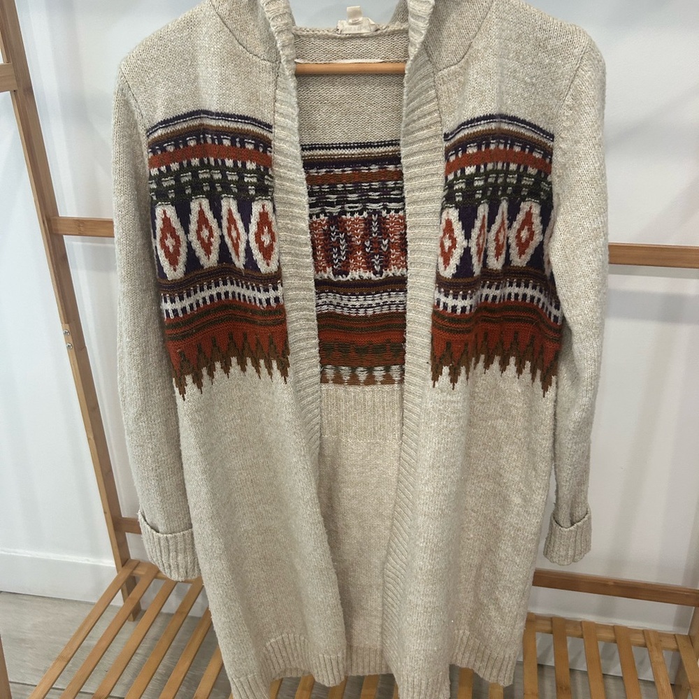Patterned Beige Cardigan Sweater